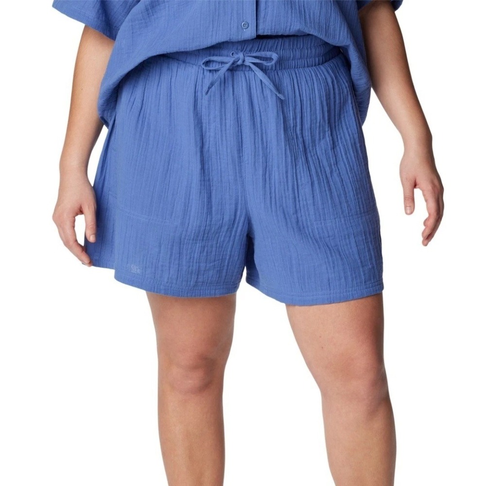 Columbia Shorts Womens 3X Blue Holly‎ Hideaway Breezy Cotton Gauze Pockets NEW